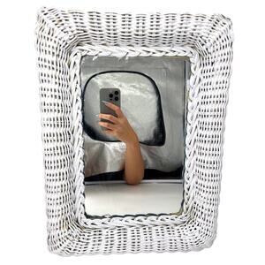 Vintage Square White Wicker Mirror 16x12" Rectangle Boho Shabby Chic Cottage Fem